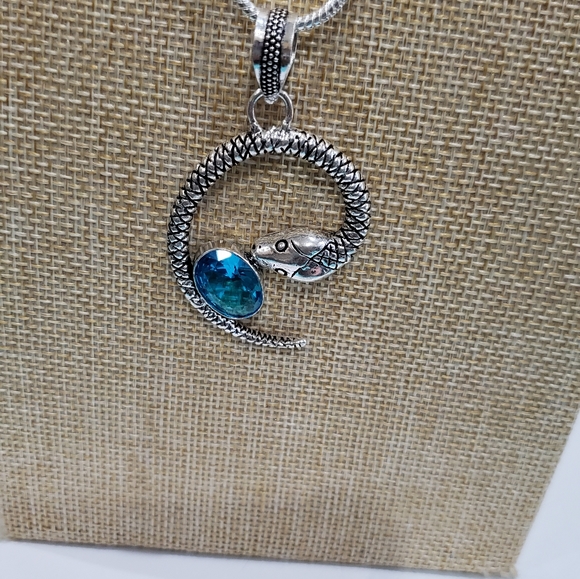 Handmade Blue Topaz 925 Snake, Punk, Gothic Pendant Necklace - Picture 7 of 12